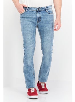 Buy Men Straight Fit Washed Stretchable Denim Jeans, Light Blue in Saudi Arabia