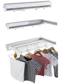 Buy Clothes Laundry Drying Rack, Collapsible Wall Mounted Retractable Clothes Drying Rack, Invisible Retractable Folding Laundry Dryer Rack, 7 Drying Rods 4 Movable Hook, White in Saudi Arabia