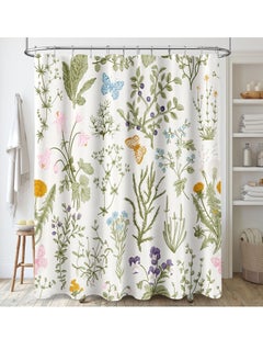 اشتري Vintage Floral Shower Curtain, Sage Green Botanical Fabric Shower Curtain Set, Boho Plant Herbs Flower Butterfly Aesthetic, Cottagecore Bathroom Decor, 72x72 Beige في الامارات