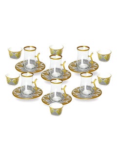 اشتري Tea Cawa set with Saucer, Elegant Turkish Estikana Cups for Tea Coffee Cup for Home, Office, Set of 18 pcs, Made in Turkey - ETS8801 في الامارات