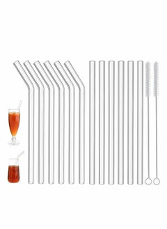 Buy 12 Pcs Reusable Bent Glass Drinking Straws With Cleaning Brushes in UAE