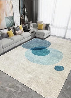 اشتري Area Rug Short Pile Living room Carpet Modern Geometric Design Rugs Circular Pattern Rug Non-slip Decorative Rugs for Bedroom (160 x 230 cm, Light blue/beige) في السعودية