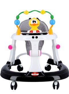 Buy Height Adjustable Baby Walker With Music And Toys Play Tray From 6 Months To 18 Months - Grey Black in UAE