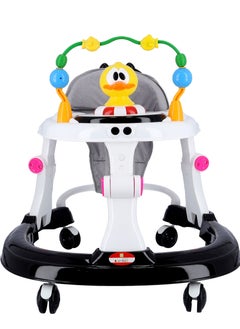 Buy Height Adjustable Baby Walker With Music And Toys Play Tray From 6 Months To 18 Months - Grey Black in UAE