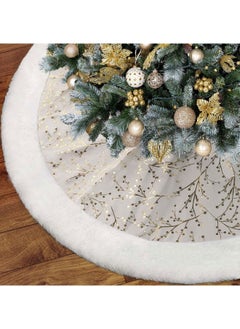 اشتري Christmas Tree Skirt Gold White 48inch Faux Fur Plush Christmas Decorations Tree Base Mat Snowy White Plush Velvet Chirstmas Tree Skirt في الامارات