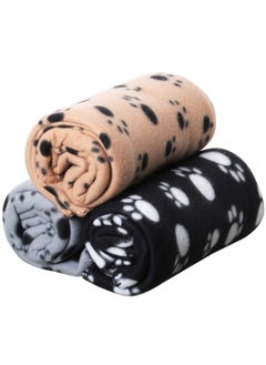 اشتري Pet Blankets Soft Dog Cat Fleece Blankets Extra Large Plush Throws Dog Cat New Pet Touch Soft Fleece Large Pet Blankets Kittens Paws Pack of 3 Khaki Grey and Black 100cm x 70cm في الامارات