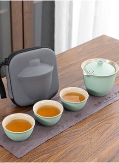 اشتري A Pot Of Three Cups Of Travel Tea Set Lid Bowl-Light Green في السعودية