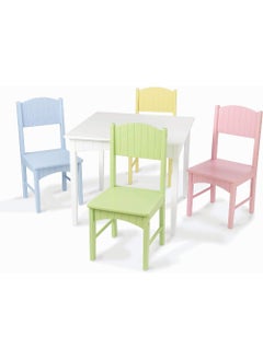 اشتري Homesmiths Kid's Wooden 1 Table & 4 Pinewood Chairs Set with Wainscoting Detail, Pastel, Gift for Ages 3-8 في الامارات