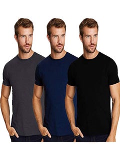 Buy Half sleeve round neck T-shirt, 3 pieces in Egypt