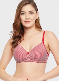 Buy Padded Non-Wired Full Cup Striped Multiway T-shirt Bra - Cotton in UAE