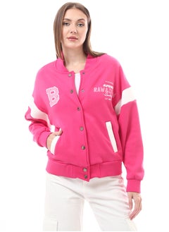 Buy Ribbed Band Neck Fuchsia Printed Versatile Jacket in Egypt