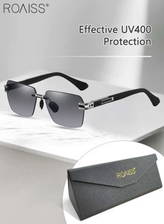 Buy Men's Square Rimless Sunglasses, UV400 Protection Sun Glasses, Fashion Anti-Glare Sun Shades for Men Driving, Fishing, Traveling, Black Silver, 60mm in UAE