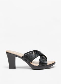 Buy Women's Textured Cross Strap Sandals with Block Heels in Saudi Arabia