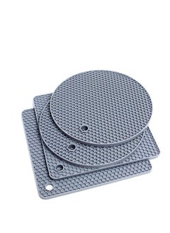 Buy Big Silicone Table Mats Hot Pad Pot Holder, Multi-Purpose Drying Trivet Mat (Set of 4) Non Slip, Flexible, Durable, Dishwasher Safe Heat Resistant Pads Color: Grey in UAE