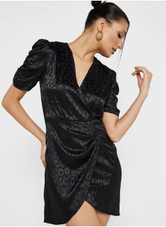 Buy Wrap Front Jacquard Dress in Saudi Arabia