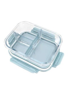 اشتري Glass Lunch Box Meal Prep Containers Food Storage Box with Lid Leak-proof Lunch Container Microwavable 1000ML Capacity（Equipped with knife and fork） (Blue-3-compartment) في الامارات