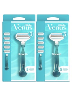 Buy Gillette Venus Pack Of 2 Smooth Women's Razor with 5 Razor Blades and 3 Blades with Protective Pad in Saudi Arabia