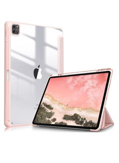 Buy Hybrid Slim Case for iPad Pro 12.9-inch 6th Generation 2022, Built-in Pencil Holder, Shockproof Cover with Clear Transparent Back Shell with Screen Protector (Pink) in UAE