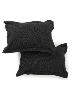 اشتري Dublin Mini Check 2-Piece Oxford Pillow Case Set 50X75+5Cm - Black في الامارات