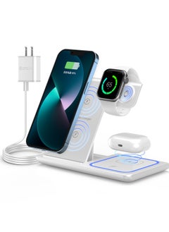 اشتري Wireless Charger Stand  for iPhone Multiple Devices, Foldable 3 in 1 Fast Charging Stand Dock for  iPhone 14 13 12 11 Pro X Max XS XR 8 7 Plus 6s, Apple Watch Charger في السعودية