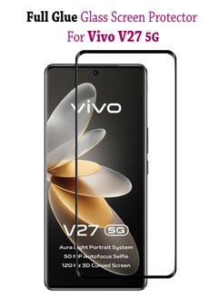 Buy Full Glue Glass Screen Protector For Vivo V27 5G  Curved Full Coverage Design - Black in Saudi Arabia