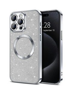 Buy iPhone 15 Pro Case Glitter, Clear Magnetic Phone Cases with Camera Lens Protector [Compatible with MagSafe] Bling Sparkle Plating Soft TPU Shockproof Protective Cover Women Girls in UAE