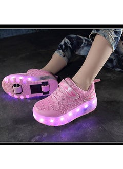 Buy USB Charging LED Flash Walking Shoes Boys And Girls Children Roller Skates Pink in UAE