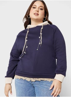 Buy Contrast Lace Trim Detail Hoodie in Saudi Arabia