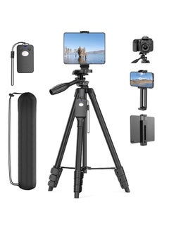 Buy 63" Tripod Stand for 4"-13" Phone & Tablet, Camera Tripod Stand with Rechargeable Remote & Bag, Aluminum Professional Tripod 2 in 1 Mount & 1/4" Screw Tripods for iPhone, iPad, Camera, Projector in UAE