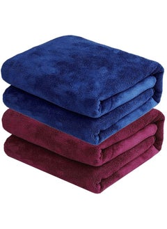 Buy 2-Piece Microfiber Bath Sheet Wine Red/Navy 80x160cm Soft and Durable Microfiber Beach Towel Super Absorbent and Fast Drying Microfiber Bath Towel Large for Sports, Travel, Beach, Fitness and Yoga in UAE