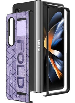 اشتري for Samsung Galaxy Z Fold5 Case with Hand Strap and Pen Holder, Anti-Scratch Shockproof PC Wristband PU Leather Cover Thin Protective Phone Cases for Samsung Galaxy Z Fold 5 (Purple) في السعودية