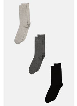 Buy Men 3 Pairs Basic Formal Socks, Black/Charcoal/Grey in UAE