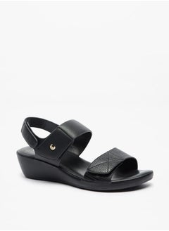 Buy Women Textured Slip-On Sandals with Hook and Loop Closure in UAE