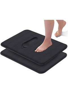 Buy Memory Foam Bath Mat, (2 Pack) Non-Slip Back, 16x24 Fleece Softness, Highly Absorbent, Bathroom Carpet, Super Soft Microfiber Bath Rug, Rectangle, Easy to clean Mat (Black) in Saudi Arabia