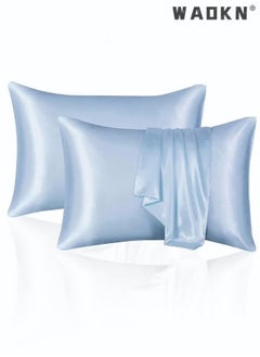 Buy 2-Piece Silk Pillowcase for Hair and Skin,- Allergen Resistant Dual Sides,Soft,Breathable and Sliky Silk Pillowcases King Set of 2,Silk Pillow Cases with Hidden Zipper,Soft Breathable (51*102CM,Blue) in Saudi Arabia