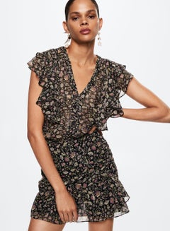 Buy Floral Print Ruffle Detail Skirt in UAE