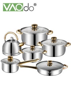 Buy 12PCS Stainless Steel pots and pans Kitchen Cookware Set Works with Induction Electric and Gas Cooktops Dishwasher Pots and Pans Kitchen Cooking Set with Stay-Cool Handles in Saudi Arabia