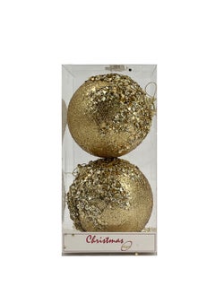 اشتري 2 Pieces Christmas Designer Baubles Gold 12cm Box في الامارات