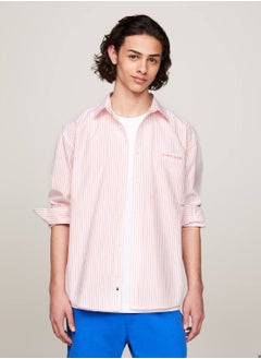 Buy Men's Classics Stripe Regular Fit Oxford Shirt -  Pure Oxford cotton, Pink in Saudi Arabia