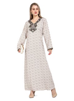 Buy DESIGNER NECK EMBROIDERY AND PRINTED BLUE COLOUR ELEGANT ARABIC KAFTAN JALABIYA DRESS in Saudi Arabia