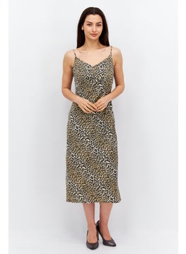 اشتري Women Animal Print Midi Dress, Black/Beige في الامارات