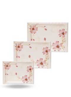 Buy Floral Melamine Serving Tray Set – 3 Pcs, Premium Quality, Scratch Resistant & Unbreakable, BPA-Free, 33x38x44.5 cm, Design 206 | Dishwasher Safe, Ideal for Daily Use & Parties in UAE