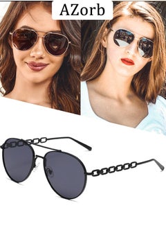 Buy Aviator Sunglasses Women Men Metal Frame Aesthetic Temple Design Sun Glassess for Mens Womens Trendy Ladies Sunglass Fashion Eyewear UV400 Protection Shades Black in Saudi Arabia