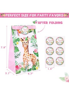 Buy Safari Goodie Bags Jungle Party Favors Bags Pink Floral Wild Animals Treat Candy Gift Paper Bags With Thank You Stickers For Birthday Party Supplies Decorations Set Of 24 in UAE