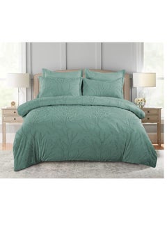 Buy Classy Comforter Set King size Tufted Leaf Pattern  Light Weight Textured Whole Piece Fitted Bedding Set, Comforter,Tufted Pillowcase green in UAE