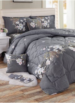 Buy Bed In A Bag Medium Filling King Size Comforter Set, 10 Pcs Floral Bedding Set Size 220 X 240 Cm with Comforter, Quilted Bed Skirt, Pillowcases, Cushion & Bedroom Slipper, Multicolor in Saudi Arabia