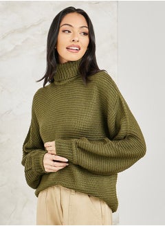 Buy Oversized Regular Length Chunky Knit Turtle Neck Sweater in Saudi Arabia