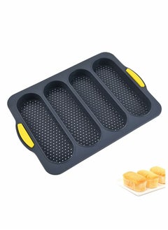 اشتري Loaf Pans, SYOSI Bread Pan, French Bread, Loaf Pan, Non-stick Pan, Easy To Release, Household Silicone Food Baking, Breakfast Afternoon Tea Romantic Dinner Tool, Set of 1 With Four Buns (Black) في الامارات