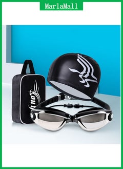 Buy Swimming Accessories, HD Waterproof Anti Fog Swimming Goggles Swim Cap Set Black in Saudi Arabia