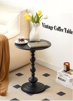 اشتري Vintage Sofa Side Table Living Room Coffee Table Household Roman Pillar End Table Round Table Black 40*52cm في السعودية